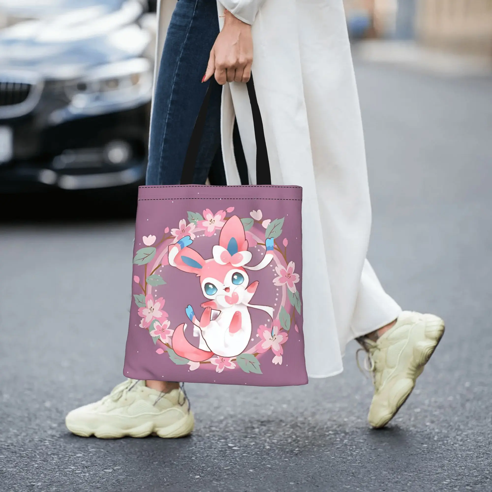 Fashion Women's Bag Pokemon Eevee Eeveelution Shopping Bag Sylveon Canvas Tote Bag Women'S Shoulder Handbag Christmas Gift