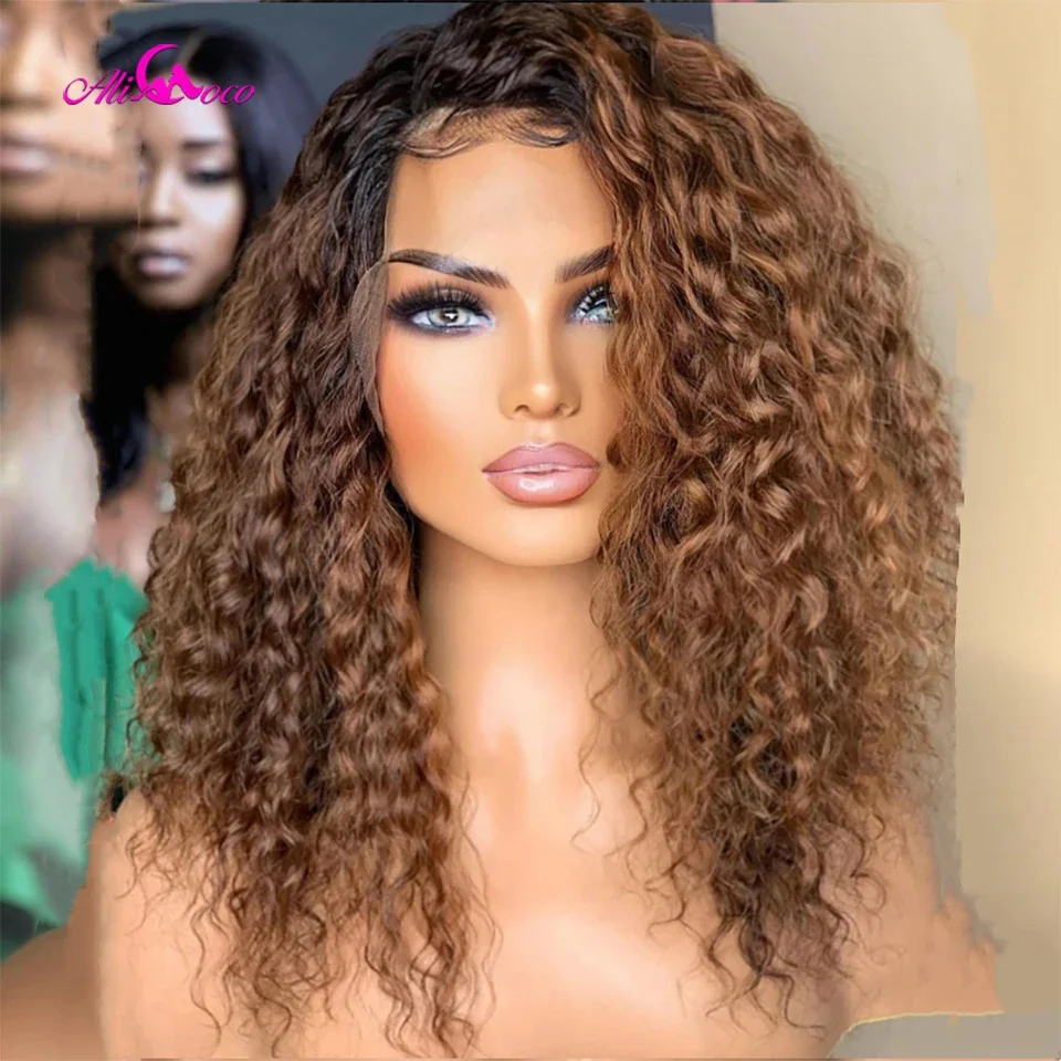 Ombre Brown Curly Bob Wig Human Hair Pre Plucked 13x4 Lace Frontal Bob Wig 1b 30 Colored Lace Front Curly Wigs For Women