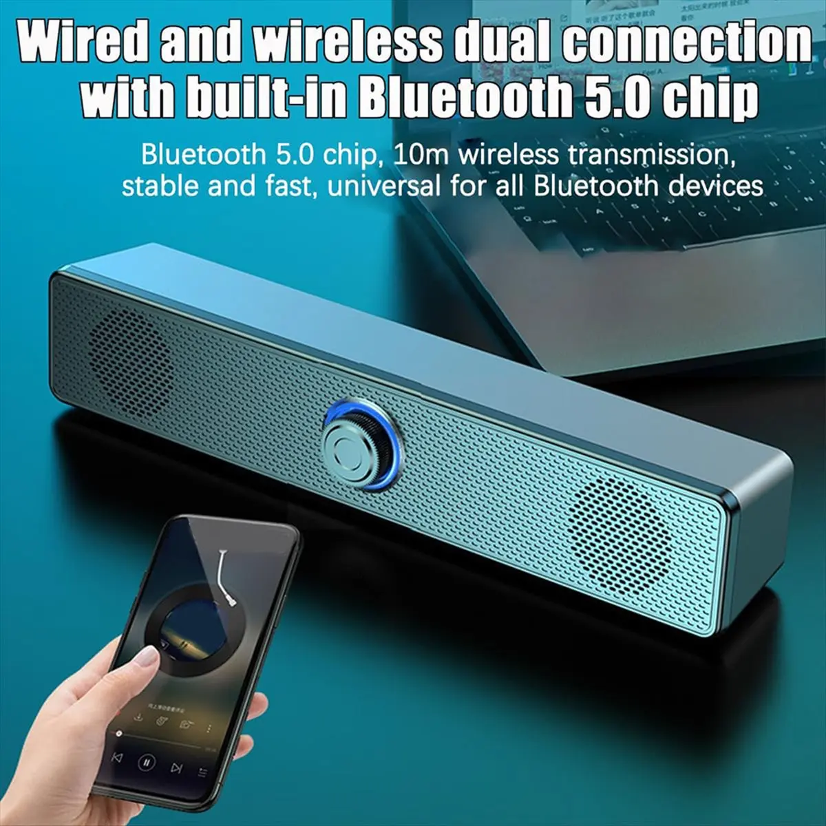 (BOFF) Bluetooth Computer Speakers with Knob Volume Control and 3.5mm Aux Input,Portable Soundbar Speaker for PC Laptop
