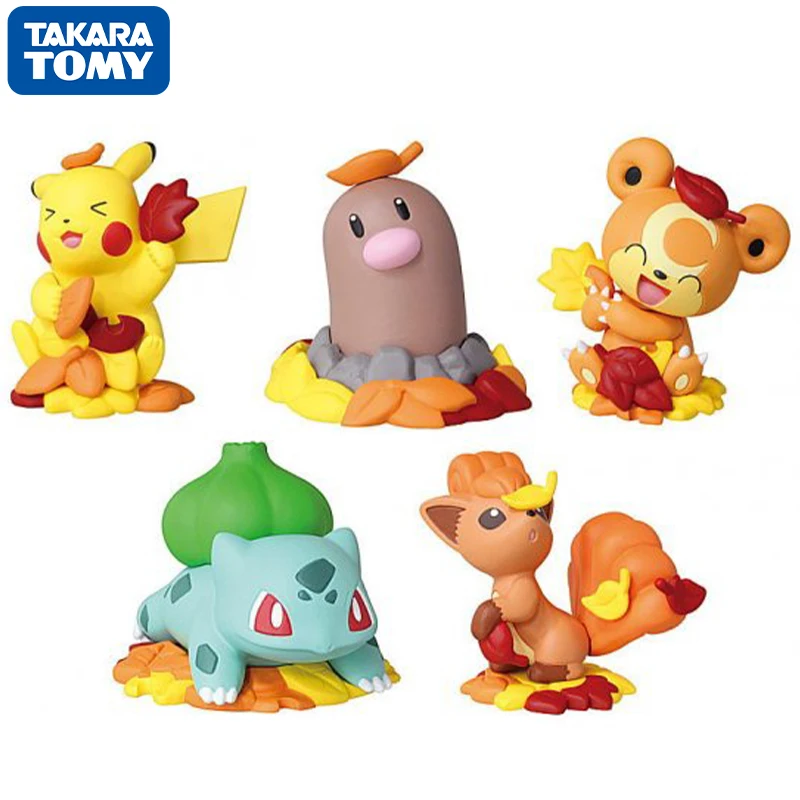 

Original Pokemon Autumn Chapter Pikachu Vulpix Teddiursa Bulbasaur Action Figure Collection Creative Box Egg Model Toys Gift