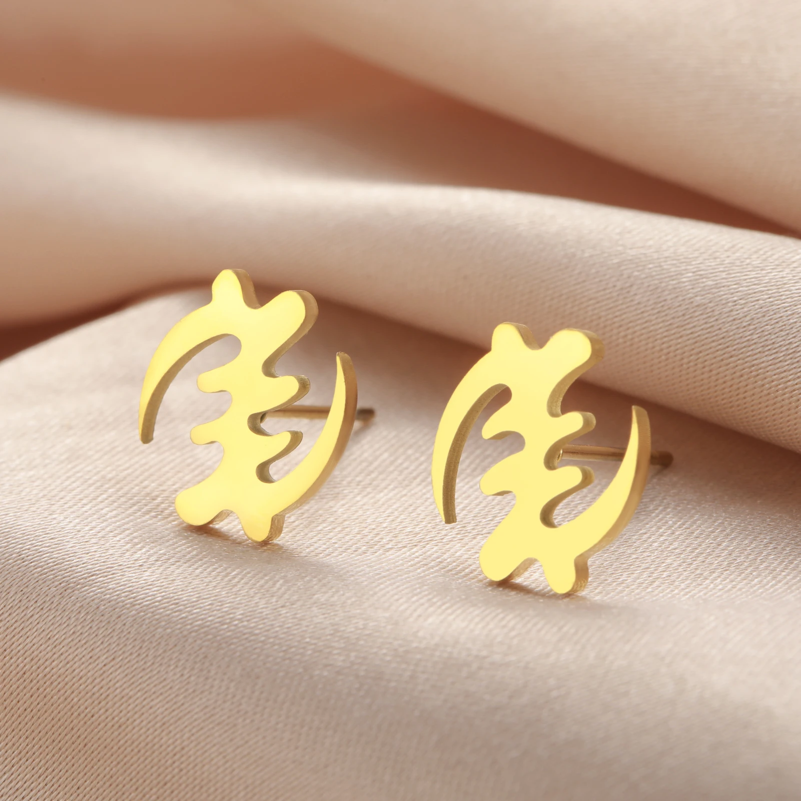 Pendientes con símbolo africano en forma de pendientes de espina de pescado de acero inoxidable hip-hop pendientes con símbolo de África Occidental joyería geométrica