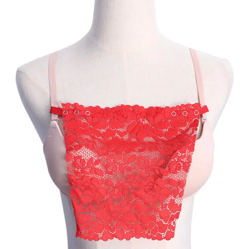 Sexy Women Lace Flower Insert Wrap Tube Tops Mesh Bra Wrap Strapless Anti-Glare Lining Adjustable Underwear Chest Piece Cover