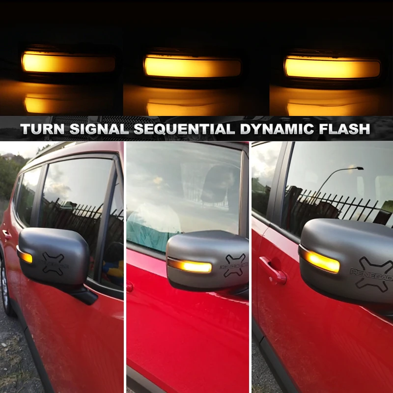2Pcs LED Dynamic Turn Signal Light For 2015-2022 Jeep Renegade Side Mirror Blinker Arrow Sequential Flasher Repeater Indicator