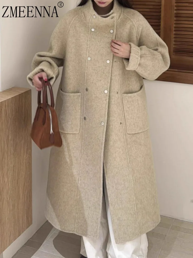 

ZMEENNA Womens Mid Length Wool Blend Coat Warm Winter Outerwear Oversized Elegant Loose Fit Brown Camel ZM4432