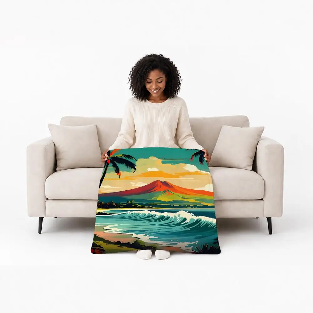 Aesthetic Travel Hawaiian Islands Throw Custom Printed Flannel Fleece Blanket for Sofa Bed Office Travel & Camping