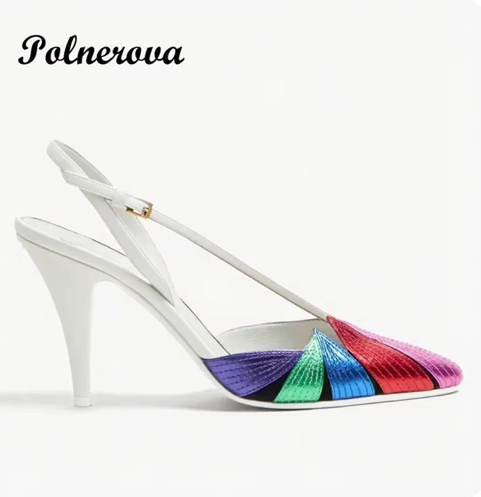 

Gold Leaf Flats Pointed Toe Mules Slippers Women Shoes Summer Catwalk Party High Heels Sandalias De Mujer Verano