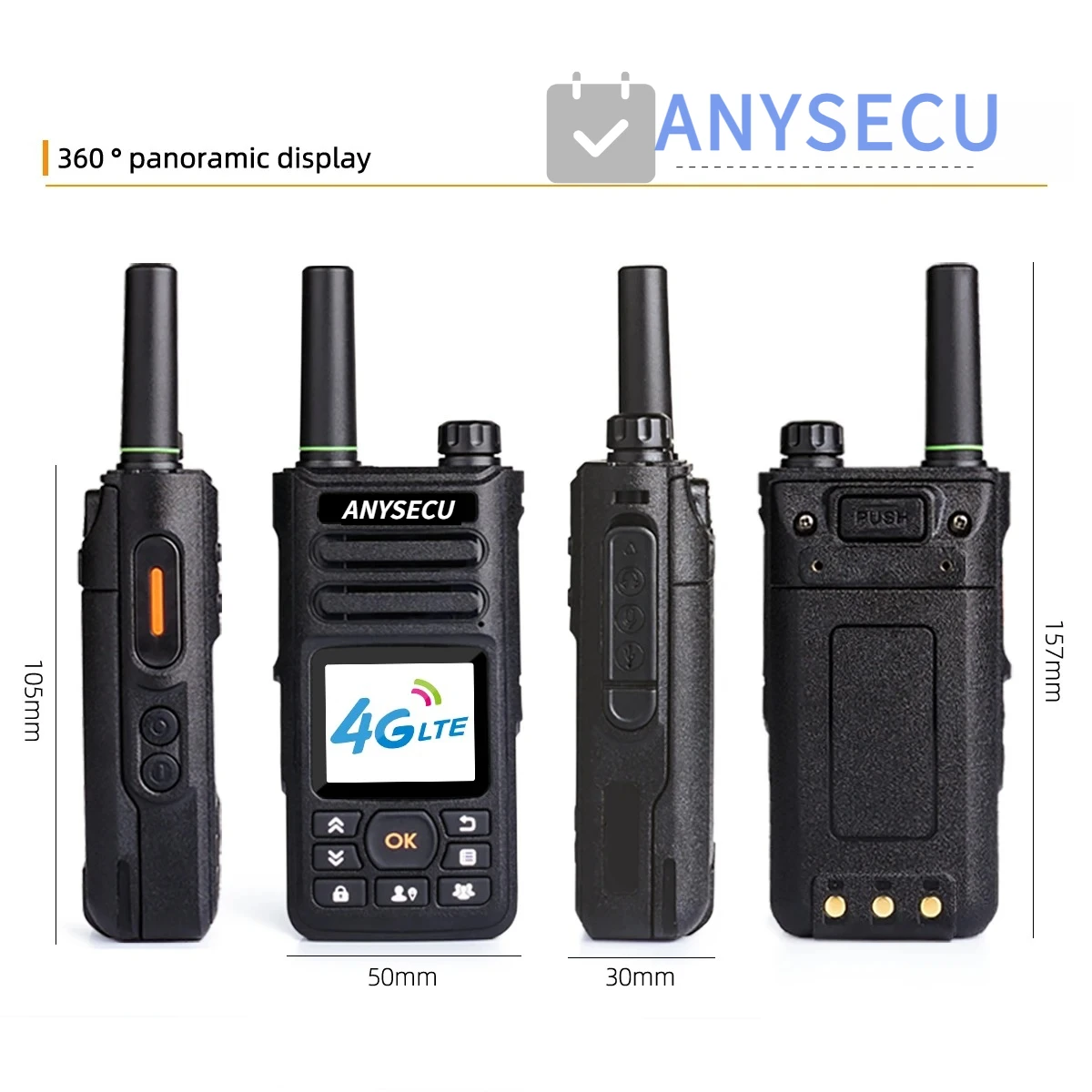 ANYSECU T56V2 4G Android Walkie Talkie 100KM Long Range Global POC Two Way Radio Compatible with ZELLO WiFi Wireless Connection
