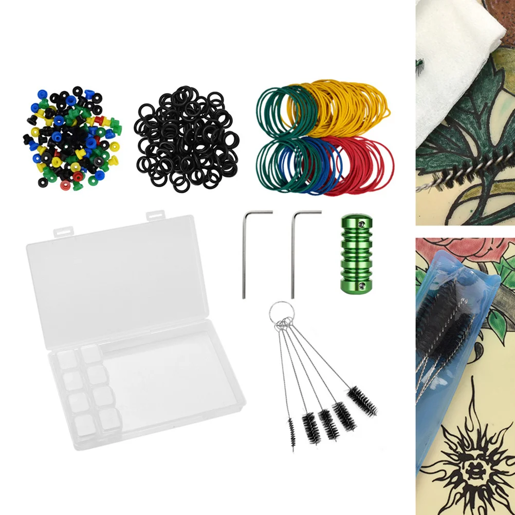 

Набор принадлежностей для татуировок, аксессуары с зеленой ручкой, резиновые ленты, игольная щетка для использования в машине, инструмент для чистки, подушка для булавок