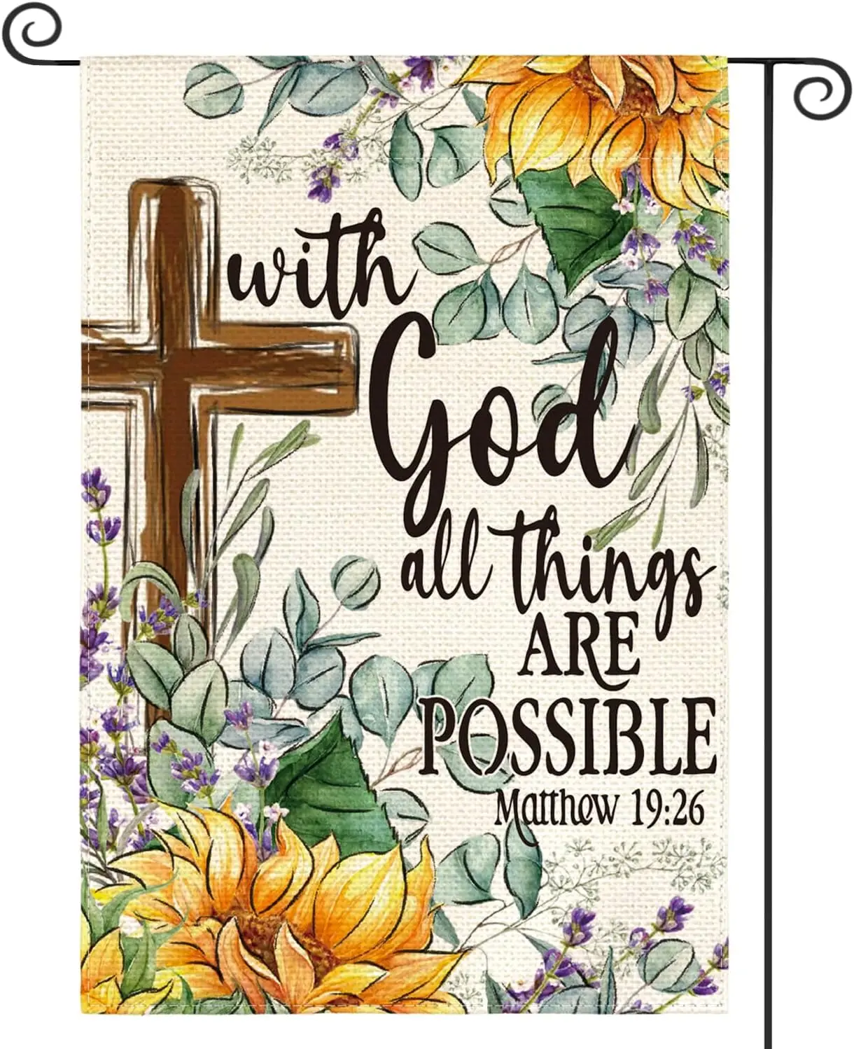 AVOIN colorlife Sunflower Spring Summer Garden Flag 12x18 Inch Double Sided Outside, With God All Things Are Possible Floral Yar