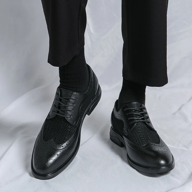 تناسب أحذية الرجال فستان أحذية تنفس موضة الأحذية الرسمية الاجتماعية الأعمال في الهواء الطلق أحذية من الجلد أحذية الزفاف الأصلية الفاخرة #4