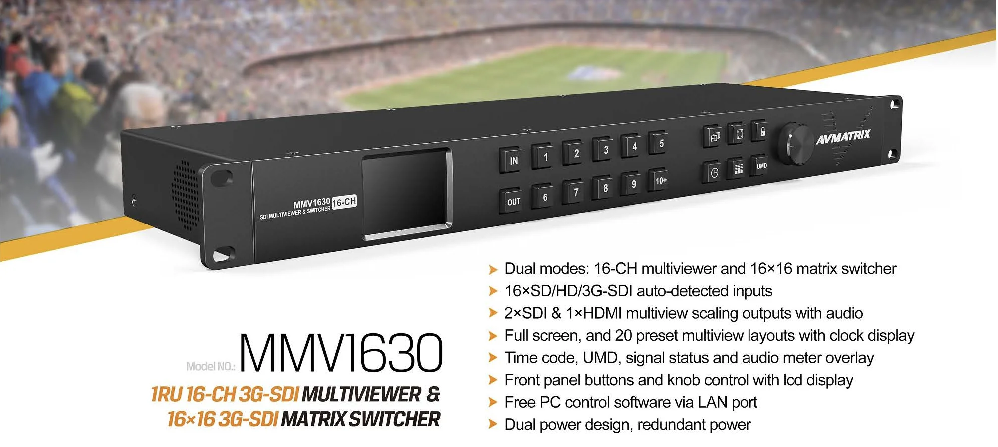 Avmatrix MMVI630 16x16 3G-SDI Video Matrix Switcher และ Multiviewer