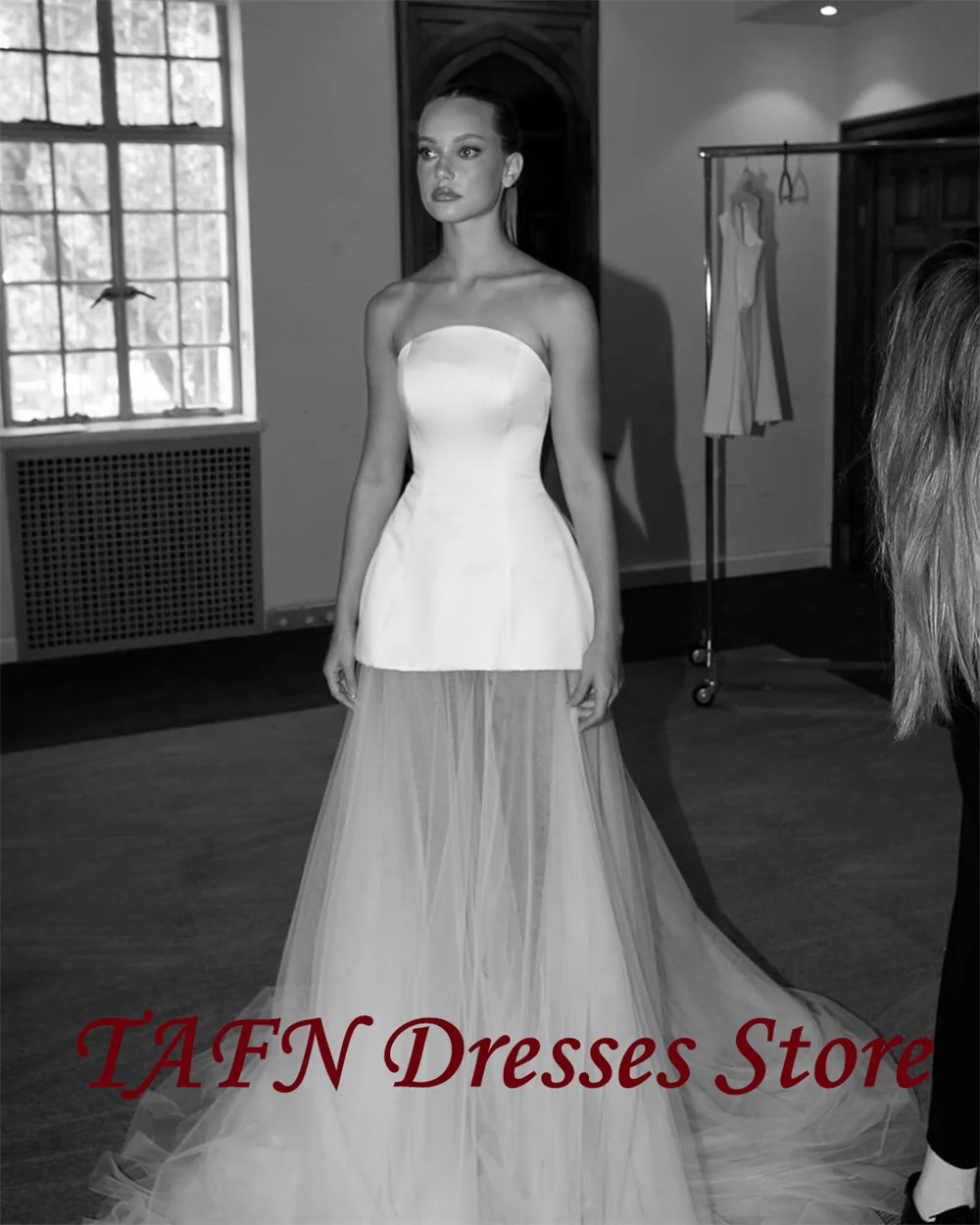 TAFN Simple A Line Patchwork Bride Wedding Gowns Strapless Court Train Bridal Gowns Boho Wedding Dresses robe de mariée