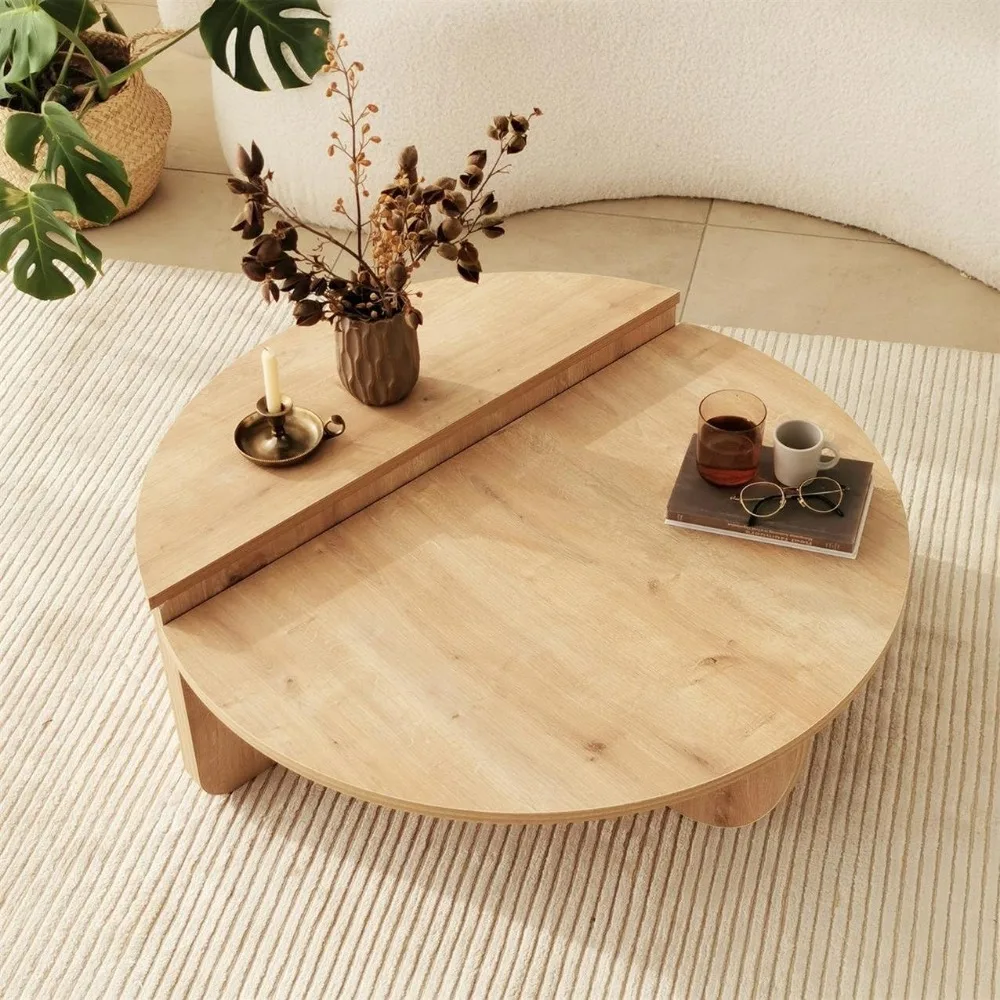 Modern Wooden Round Coffee Table,Chipboard Wood Center Table,Unique Nesting Coffee Tables