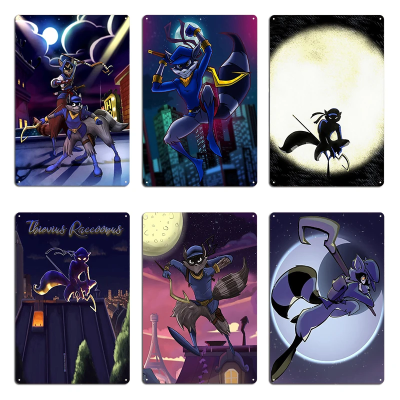 Sly Cooper-letrero de Metal de medianoche, Mural de pared, placas para crear el hogar, cartel de estaño de Sly Cooper