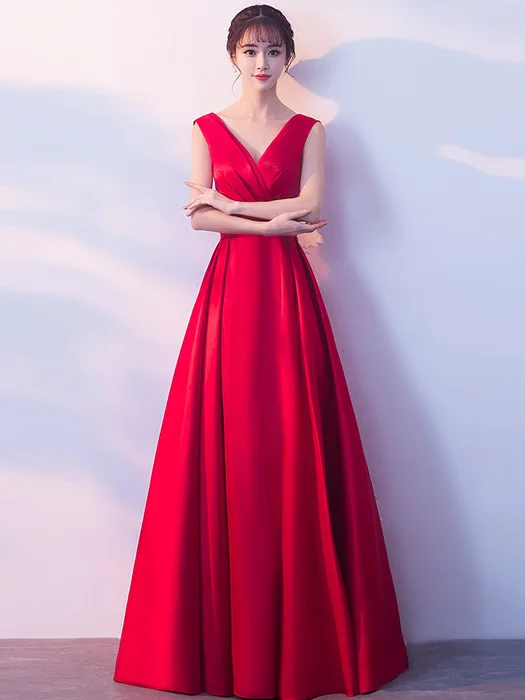 

Красный V-Ne Длинное платье для взрослых, костюм для хора, женское вечернее платье, простая юбка трапециевидной формы со средней талией, полиэстер...