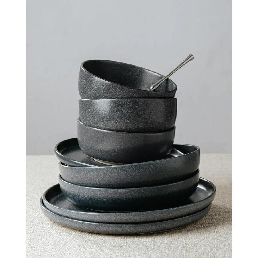 Stoneware Dinnerware Sets with Pasta Bowls Service for 4 16 Pieces Reactive Glaze Plates and Bowls Sets Microwave and Dishwashe #4