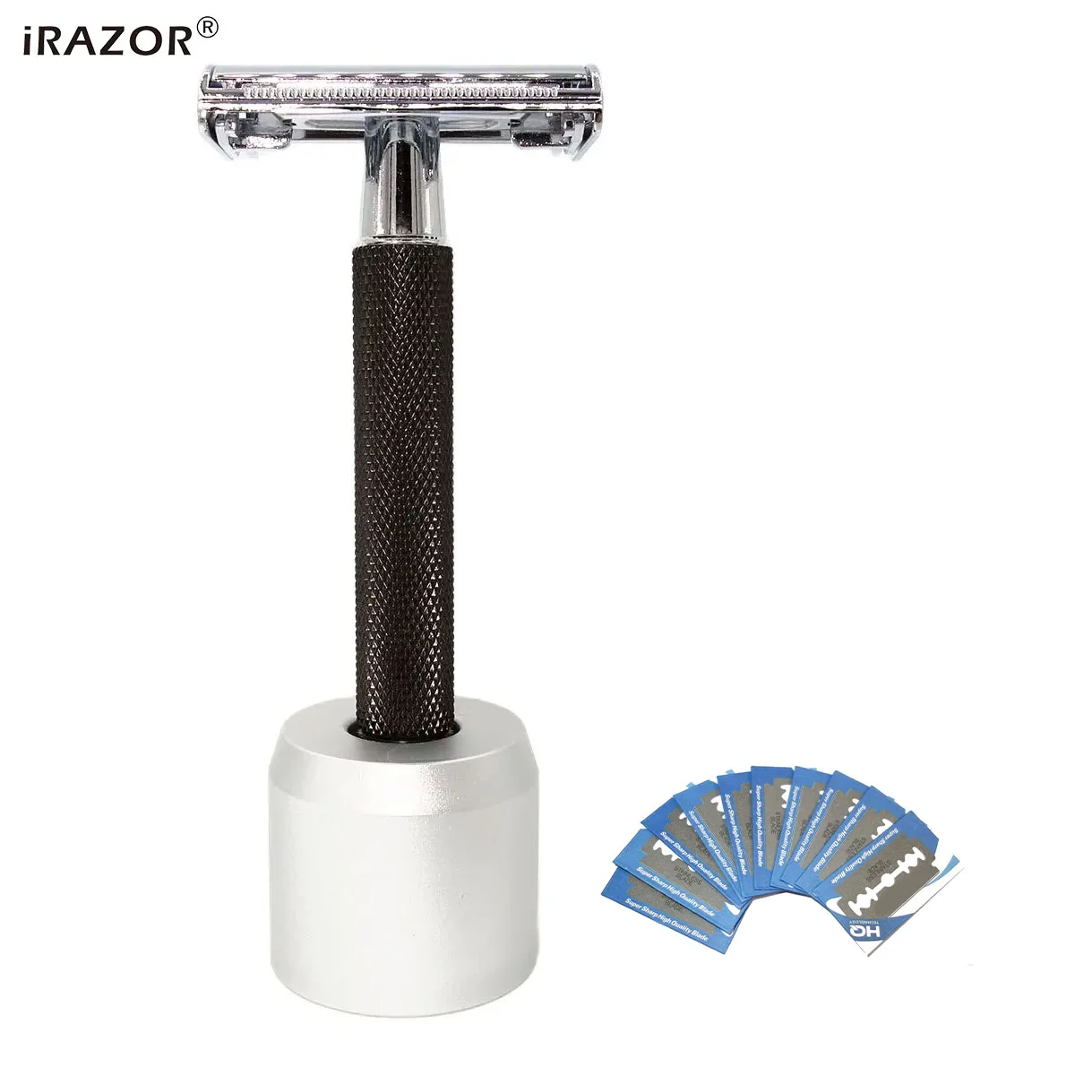 

iRAZOR Traditional Wet Shaver Butterfly Open Double Edge Safety Razor No Slip Handle Mens Grooming Tool with Stand Holder