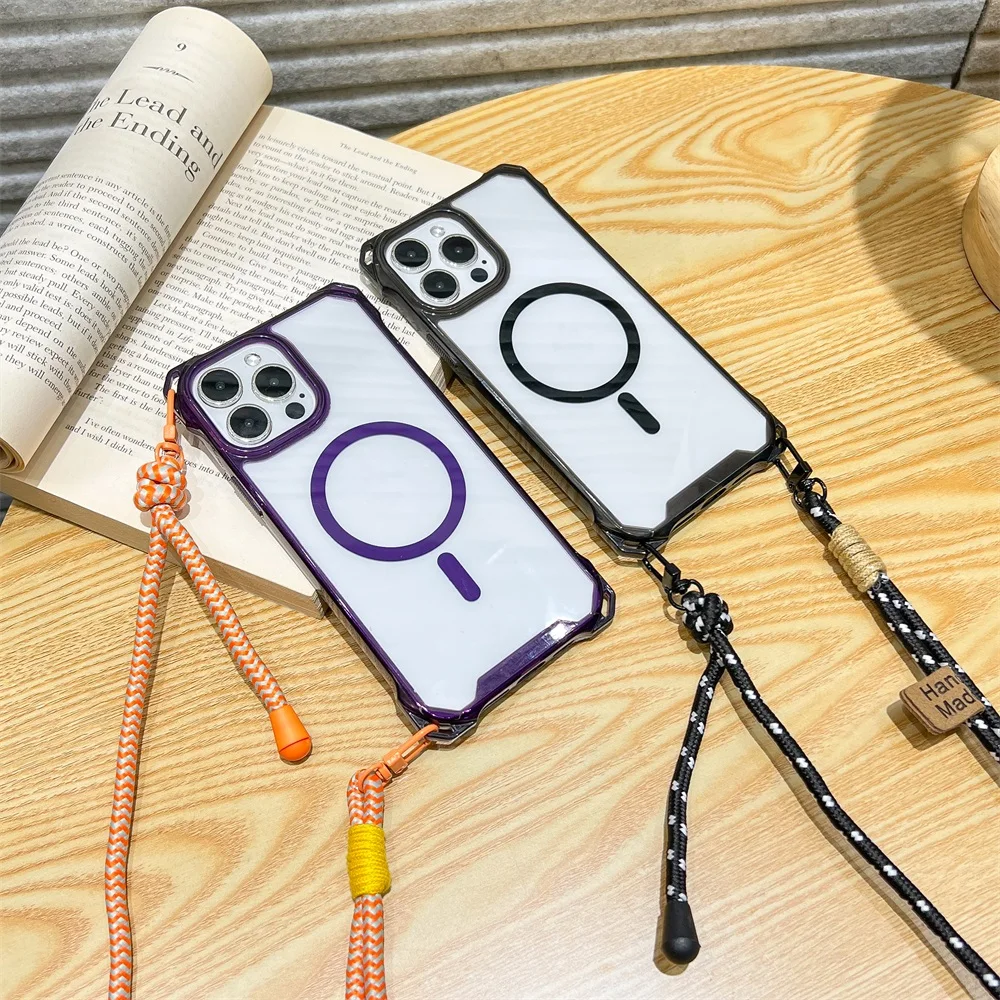 Crossbody Lanyard For Magsafe Phone Case For iPhone 17 16 14 13 12 11 15 Pro Max Clear Shockproof Magnetic Wireless Charge Cover view 5