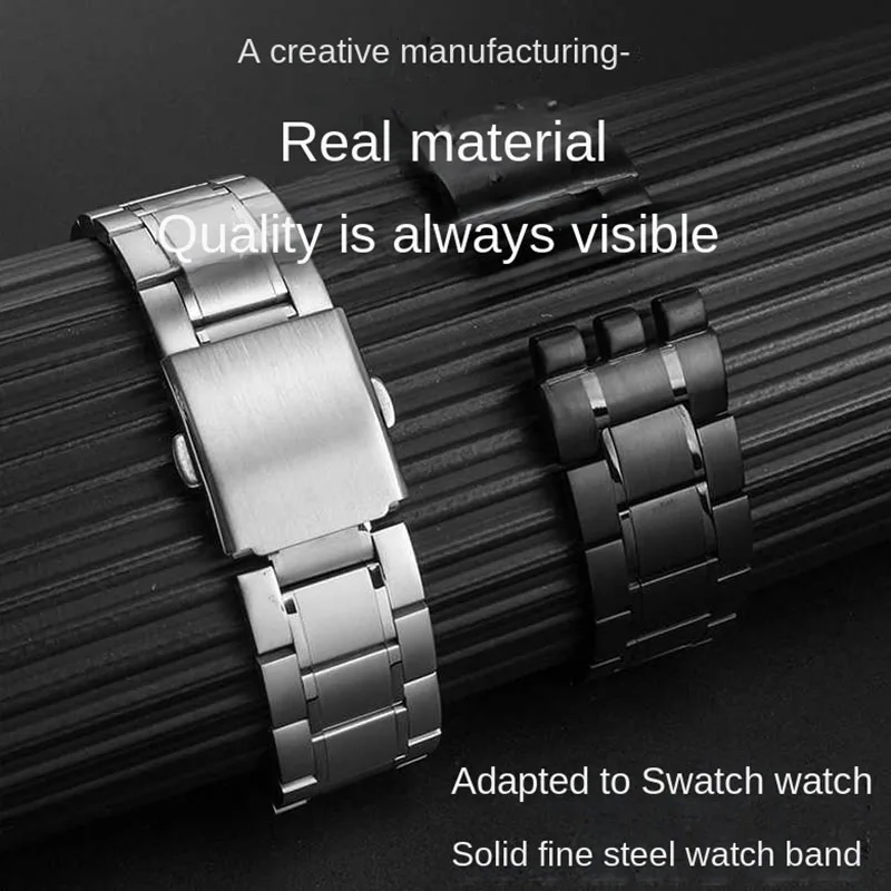 19mm 21mm For Swatch solid core metal bracelet concave convex watch chain YVS400 451 YVB404 iron men\'s  women\'s steel watchband