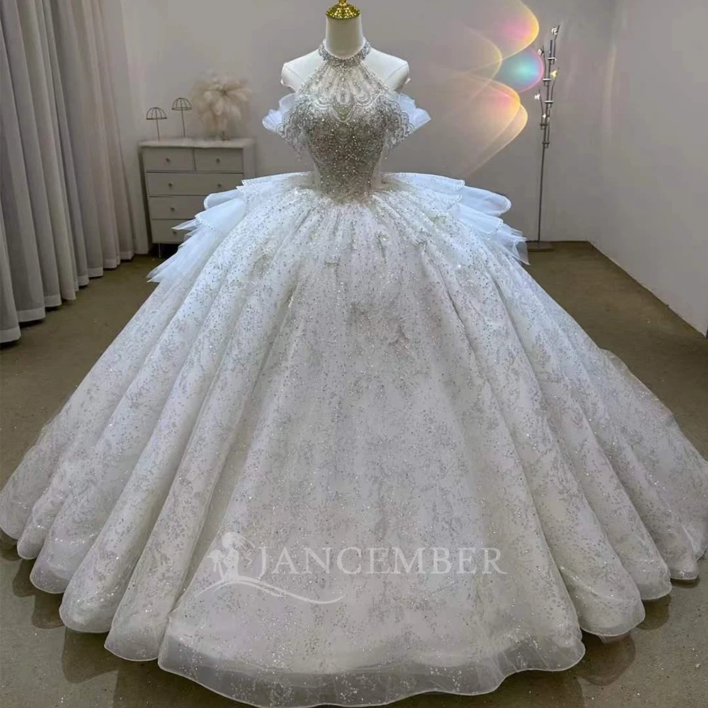 

Customized Halter Ball Gown Wedding Dresses Hand Made Short Sleeve Vintage Court Train Bridal Gowns Ruffles платье сва