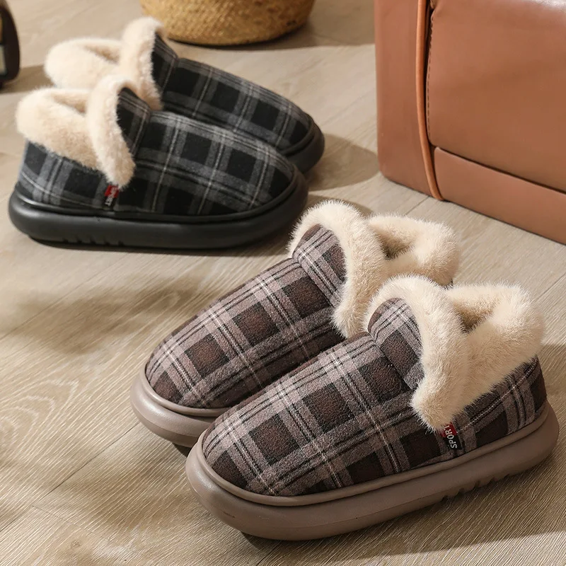 

Men's Winter Cotton Slippers Couple Home Anti-slip Shoes Women Indoor Warm Plush Shoes for Man zapatillas casa hombre