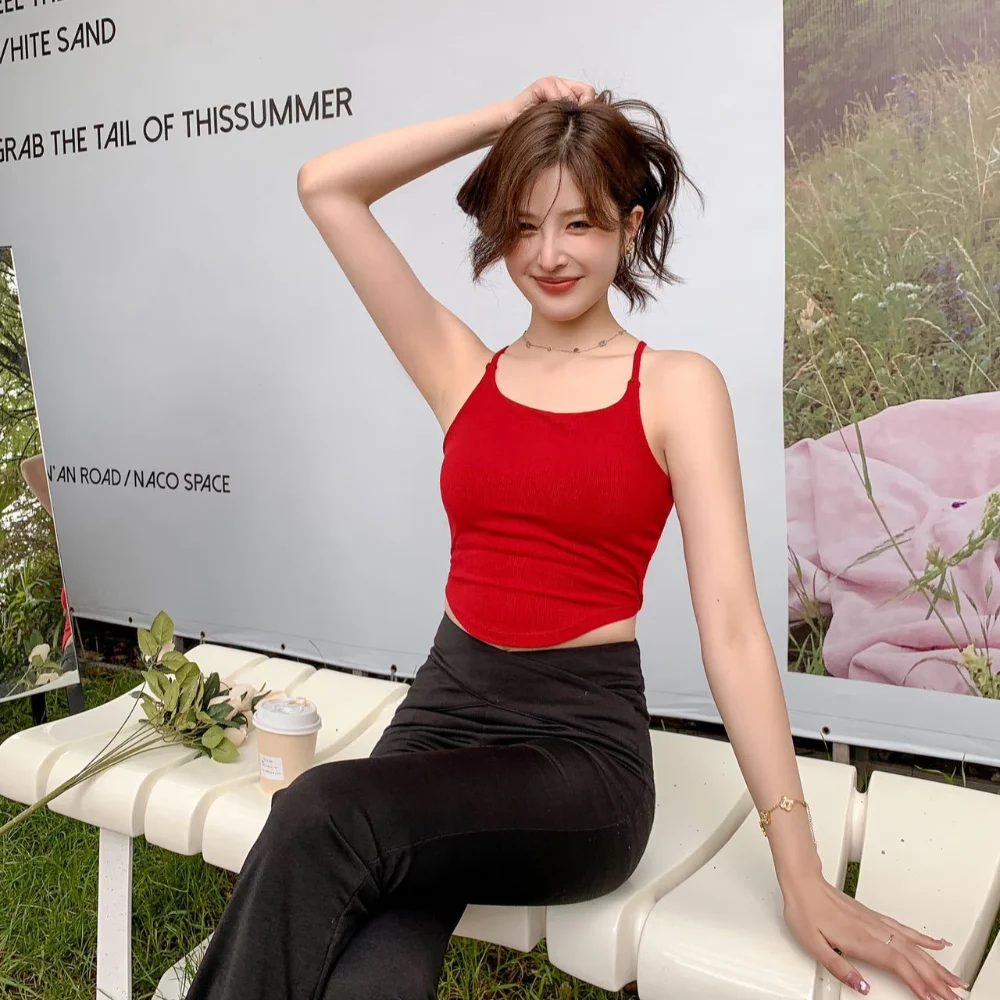Fashion Polyamide Threaded Halter Vest Backless Sleeveless Cross Backless Vest Solid Color Sexy Tank Top Women