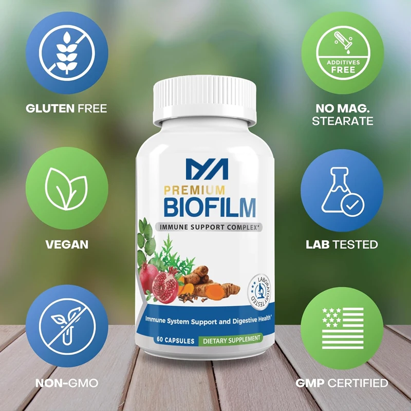 

Biofilm complex, 60 capsules - containing turmeric root extract, vegetarian, non genetically modified, gluten free