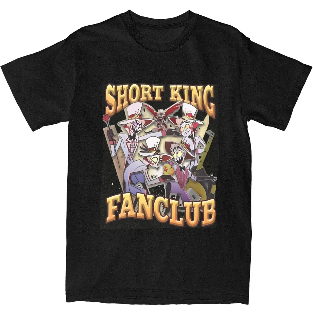 Mens T-Shirt Lucifer Short King Fanclub T Shirts Hippie Hazbin Hotels Summer Tees Vintage Casual 100 Cotton Tops Plus Size 5XL
