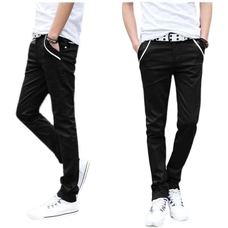 

Men's Slim Fit Elastic Casual Pants Trendy Bla White Long Pants Youth ular Sle ket Decorated Sport Trousers