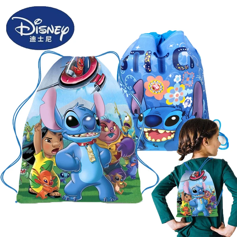 Disney Anime Stitch Drawstring Pocket Kawaii Lilo & Stitch Portable Storage Backpack Cartoon Drawstring Bag Children Gifts