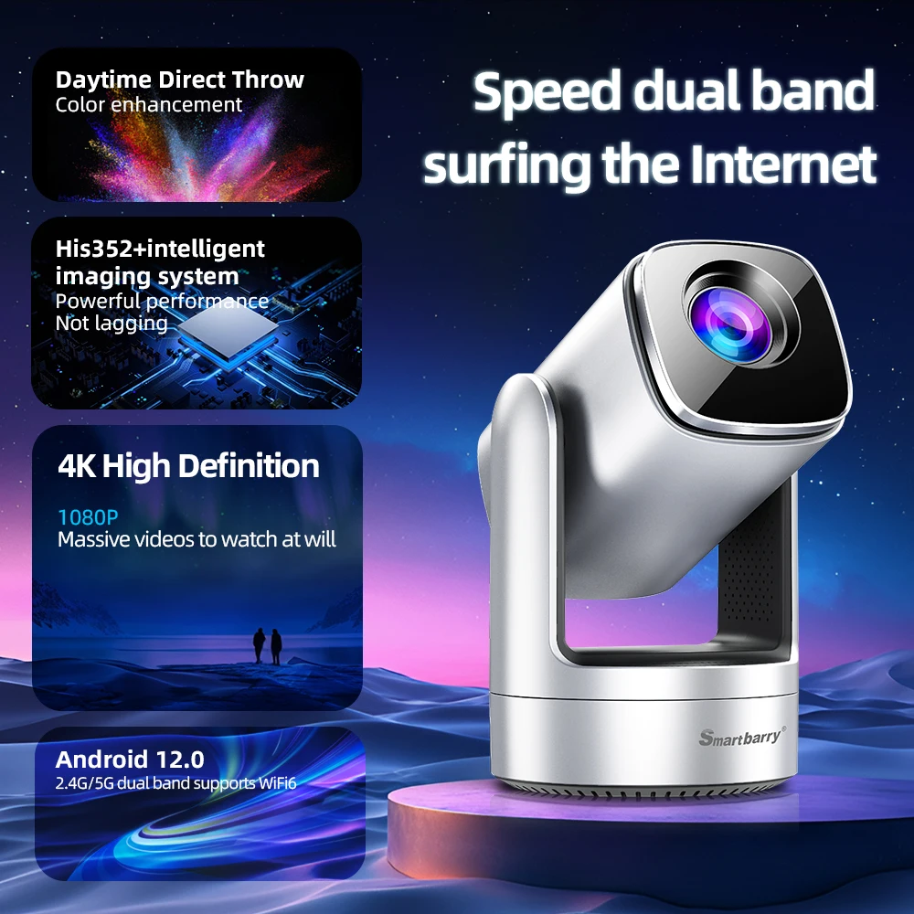 NEW HT26 Projector Android12.0 200 Lumens 1080P Outdoor Portable Mini Movie Home with Dual WiFi BT5.2 Projectors Holiday Gift