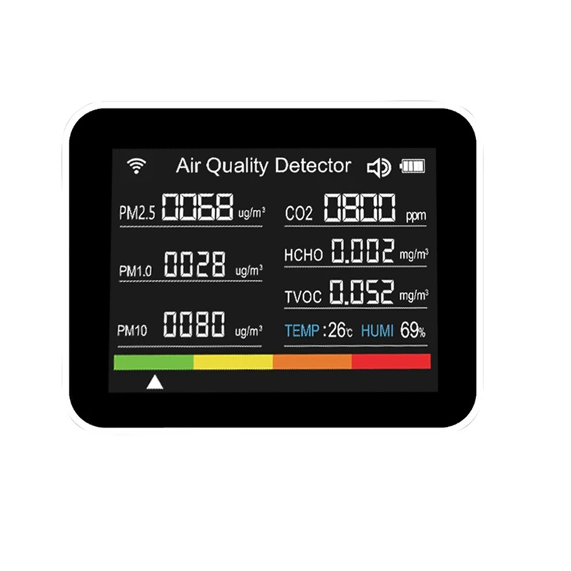 13 em 1 Tuya WIFI Monitor de qualidade do ar CO2/TVOC/HCHO/PM2.5/PM1.0/PM10/Temperatura/Umidade/Tempo/Date/Alarme/Temporizador