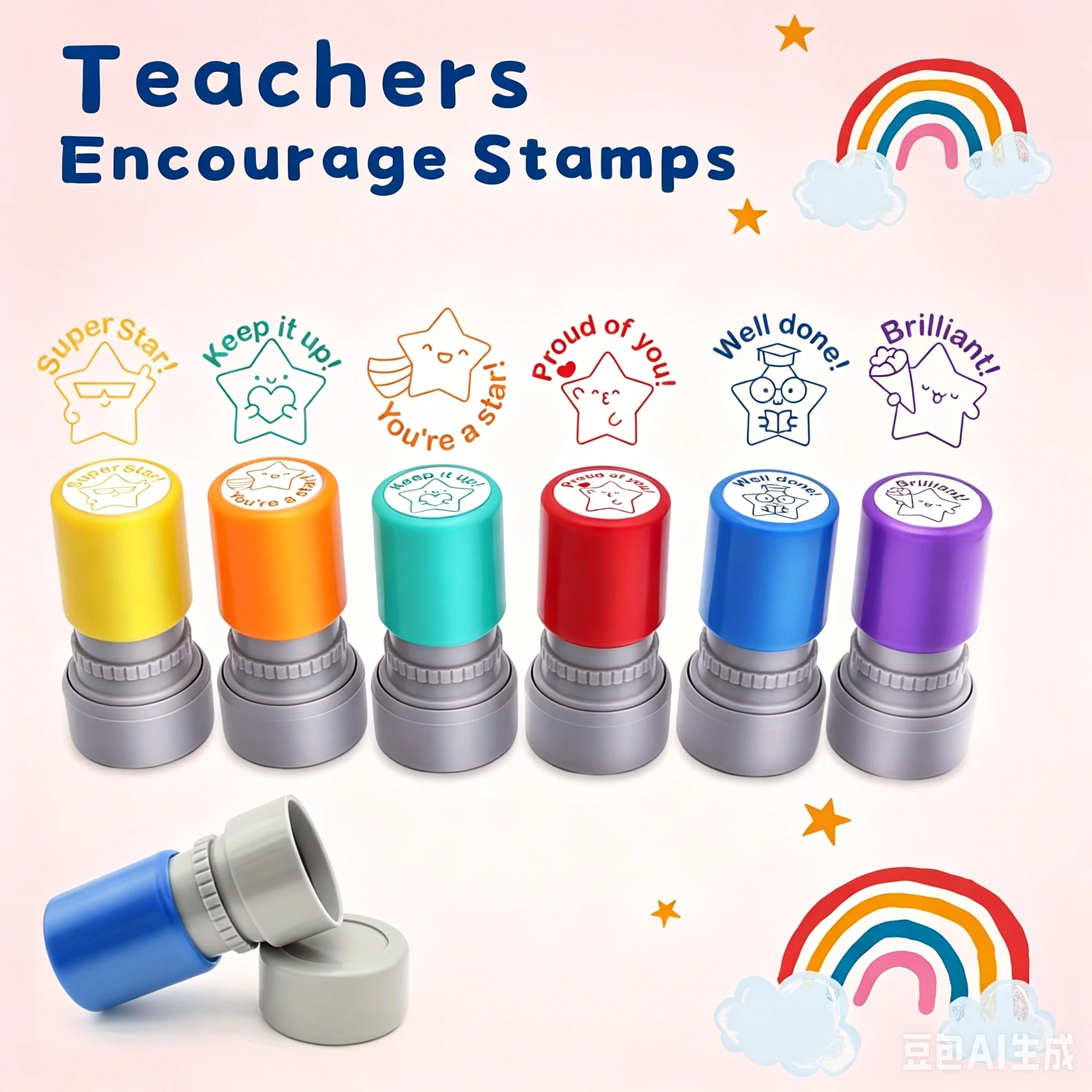 6pcs cute star shaped inspirational rating stamps, suitable for classroom teaching and grade teachers to use