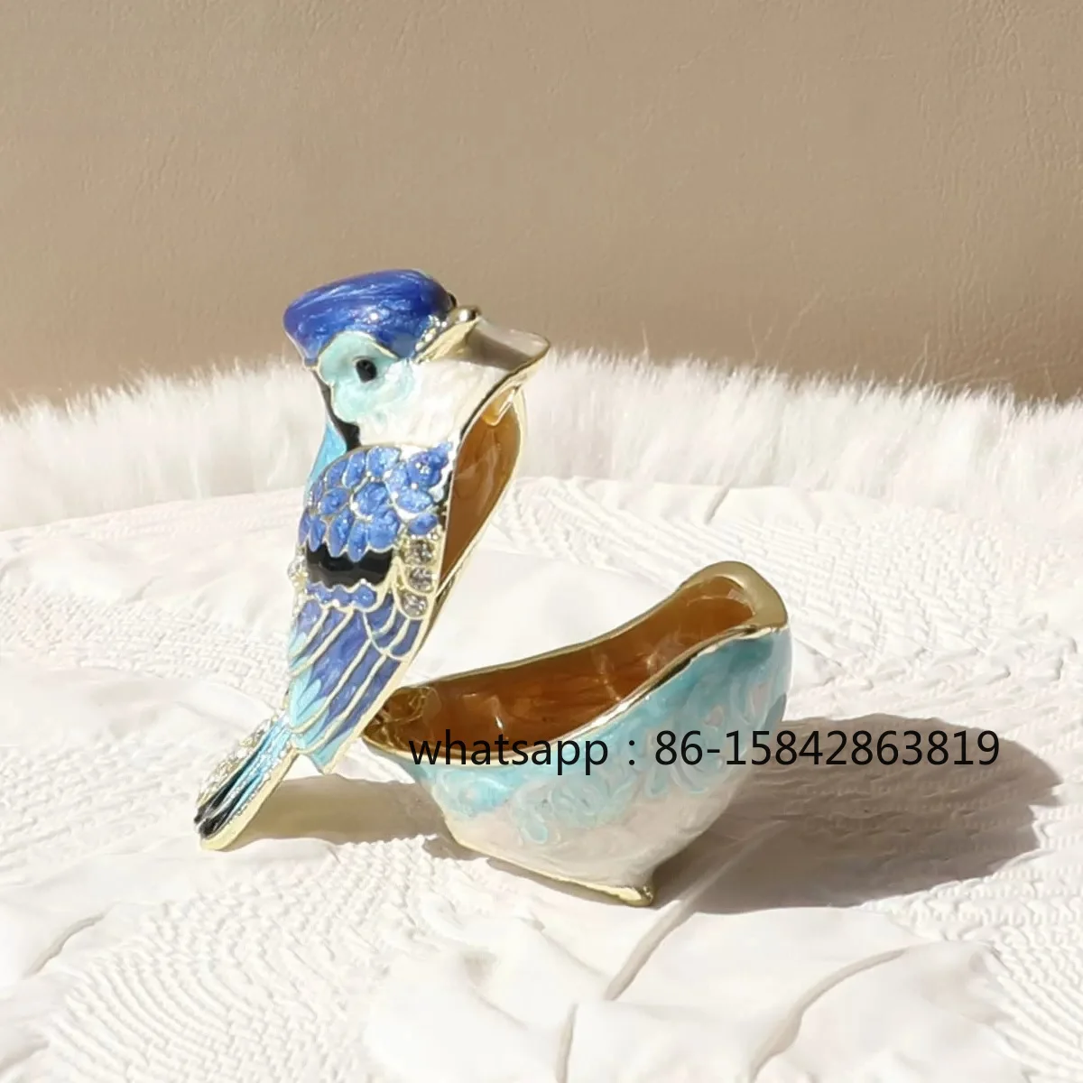 High-end Home Decoration, Enamel Handmade Auspicious Bird Metal Ring Jewelry Jewelry Box