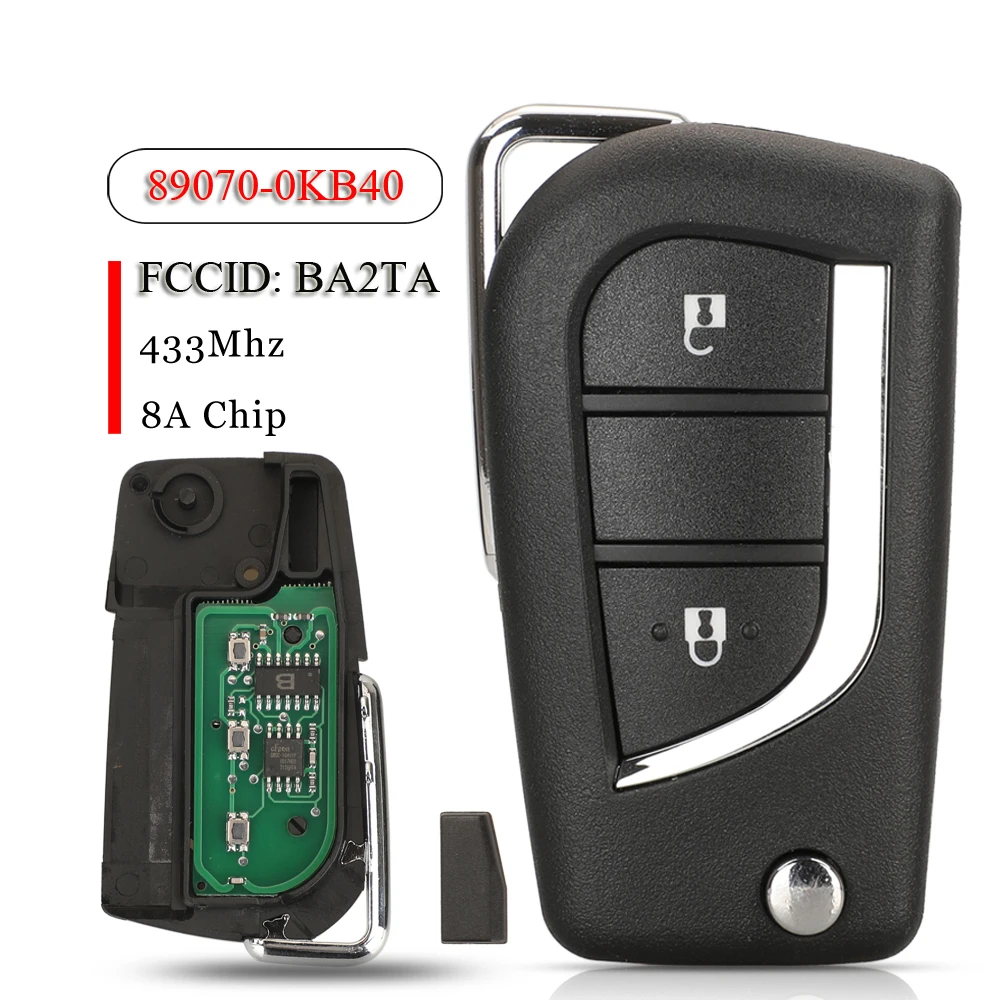 Jingyuqin BA2TA Smart Remote Autoschlüssel 433MHz 8A für Toyota Vios Hilux RAV4 Yaris 2015+ Schlüsselanhänger 89070-0KB40 TOKAI RIKA H1-3689 TOY48