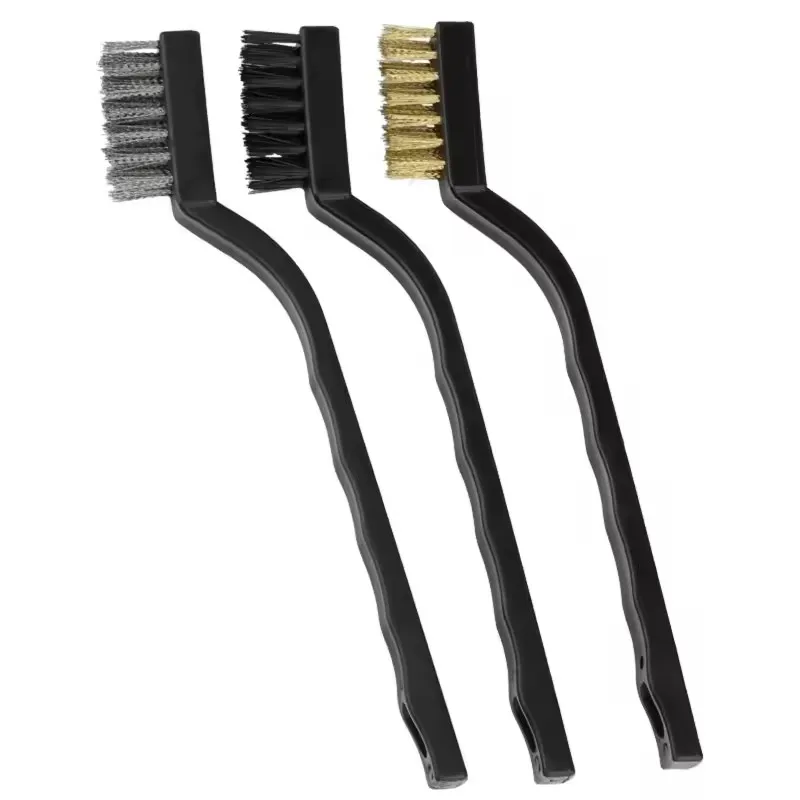

1/3pc Wire Brush Set For Removes Rust, Scale, Paint & Slag Small Long Steel Brass Nylon Metal Rust Paint Remover Cleaner