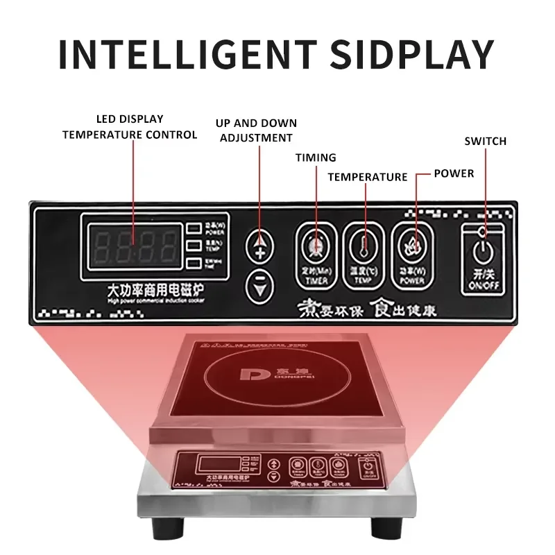3500W Commercial Induction Cooker Stainless Steel High Power Electric Stove for Hotel Restaurant Kitchen Heavy Duty Cooking