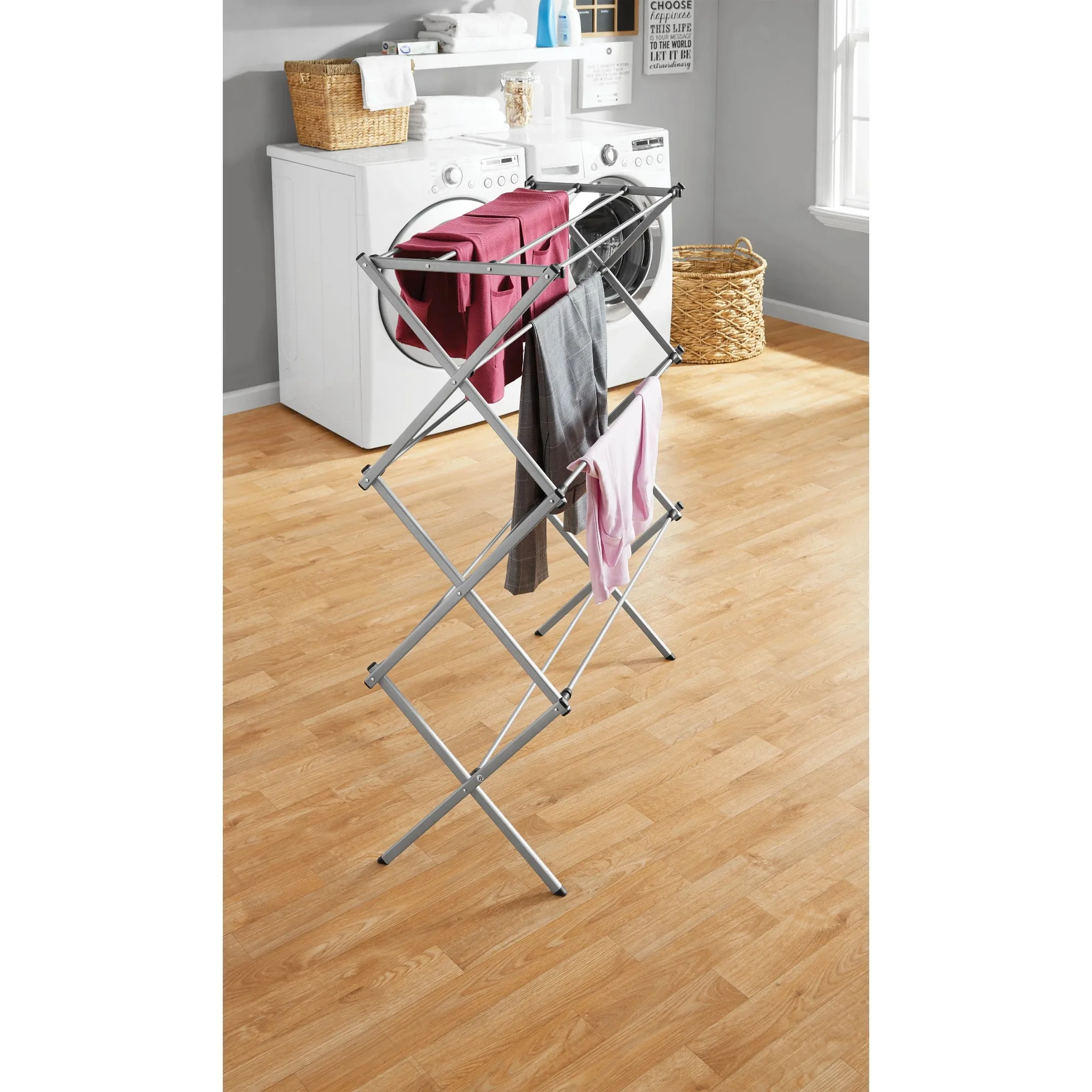 

Energy Saving Oversized Collapsible Steel Closets Clothes Drying Rack, Silver