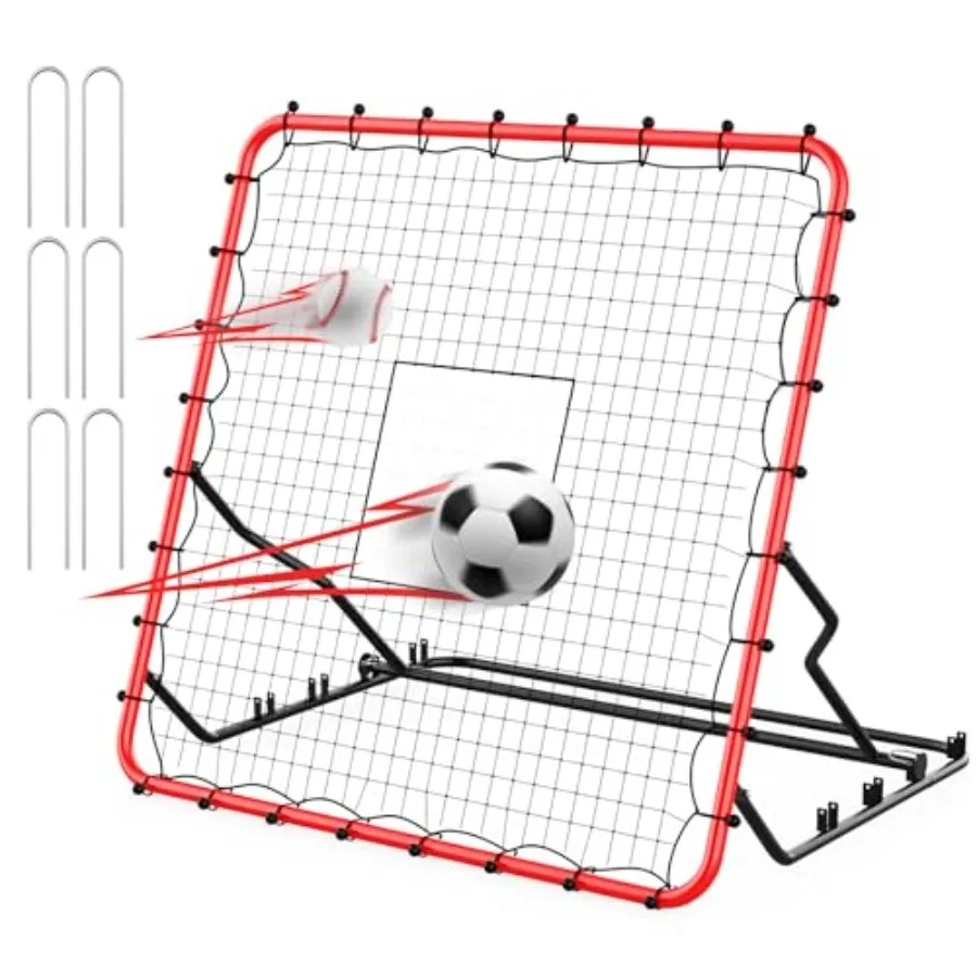 

Baseball Rebounder, 4x4.5FT Soccer Rebounder with 4 Adjustable Angles, 28 Bungee Cords to Adjust Elastic, Sports Equipment for
