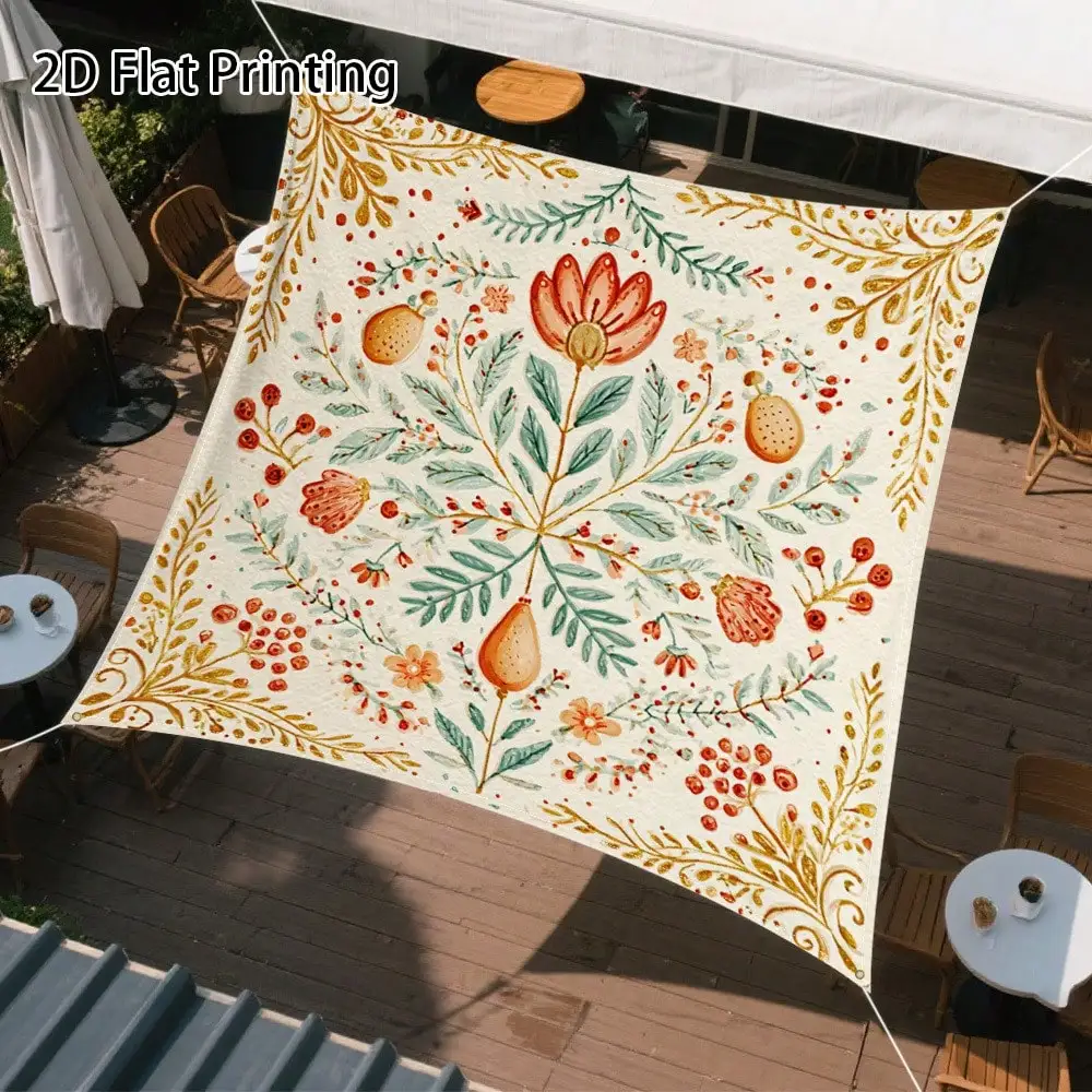 

1pc Vintage Floral Outdoor Wall Art Sunshade Canopy, Convenient Storage & Installation, Must-Have Camping Gear, Vacation Essential, Sunshade Lovers' Choice, Multi-Purpose Patio Cover With Fixing Ropes