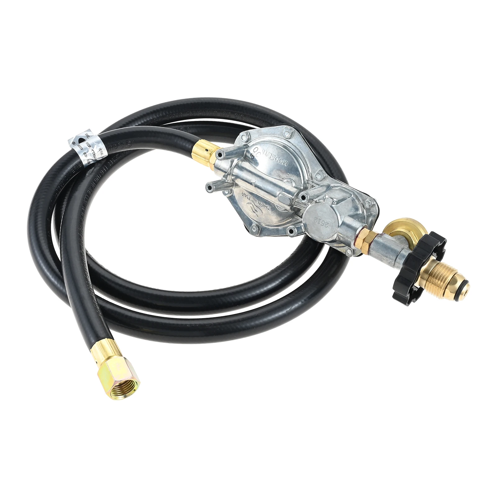Two-Stage Propane Regulator with External Pressure Gauge & 5FT Hose | POL To 3/8