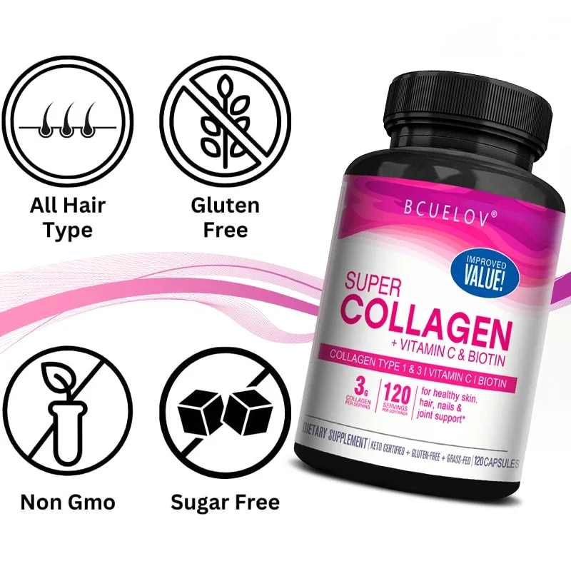 Collagen Supplement Rich in Vitamin C and Biotin - Supports nails and hair, smooth skin, joint and bone health