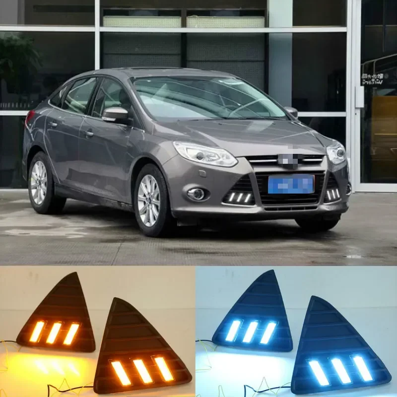 DRL For Ford Focus 3 MK3 2012 2013 2014 DRL Daytime Running Lights LED Daylight Fog lamp waterproof with turn signal