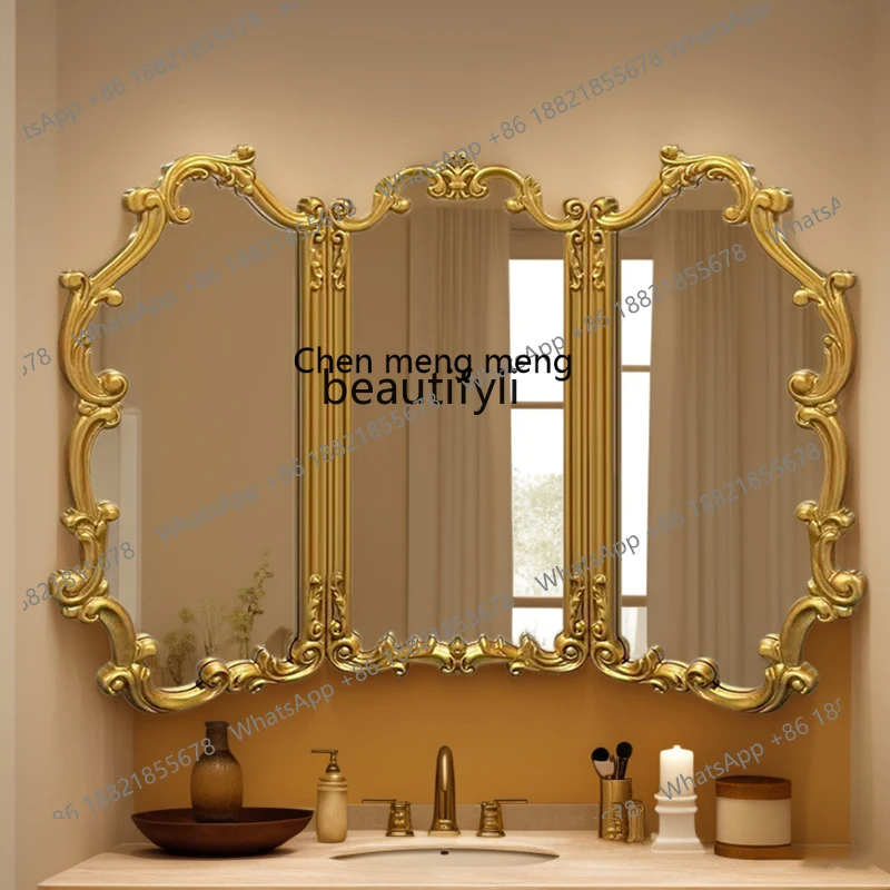 cc182European retro bathroom mirror, bathroom mirror, wall-mounted carved makeup decorative mirror