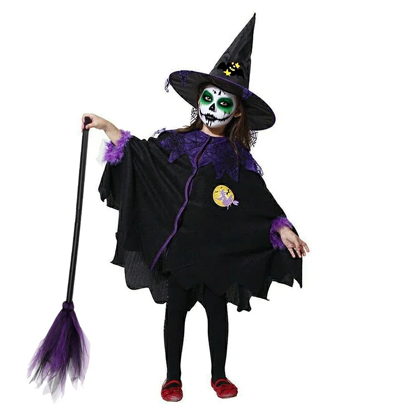 2-12T Halloween Costume for Kids Girls Purple Bat Dress Carnival Vampire Costume Witch Cosplay Clothes Carnival Party Gifts view 5
