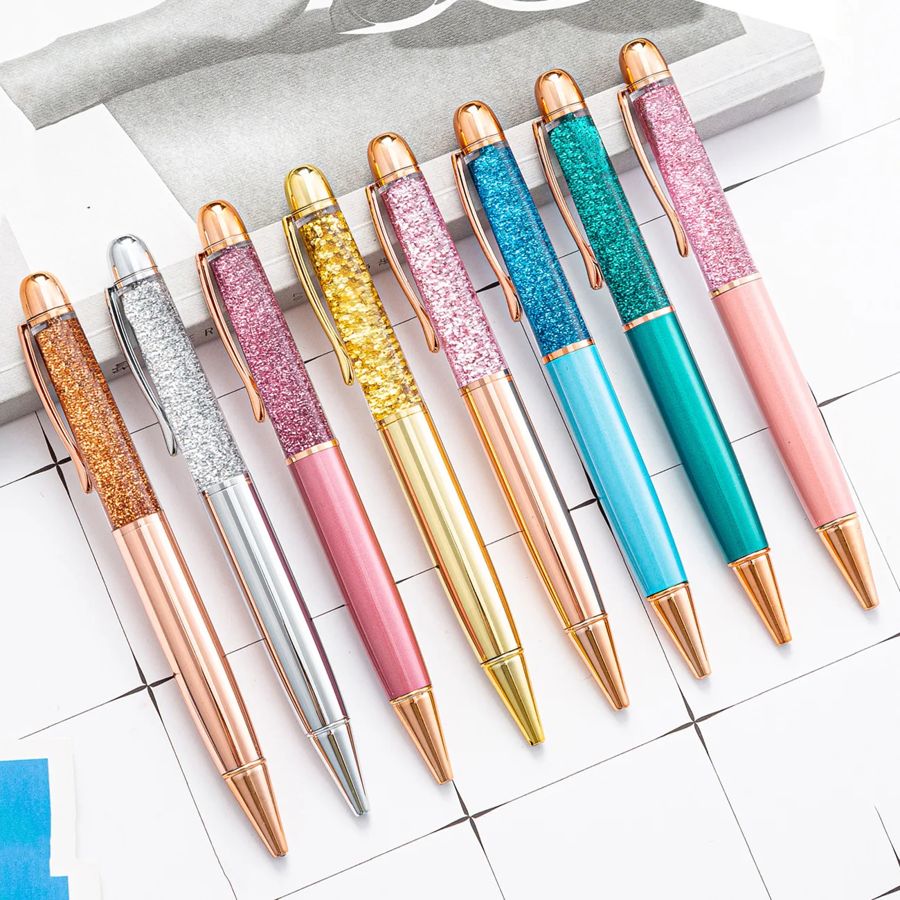 

1 Piece Metal Quicksand Ballpoint Pen Rose Gold School Supply Stationery Office Crystal Spinning