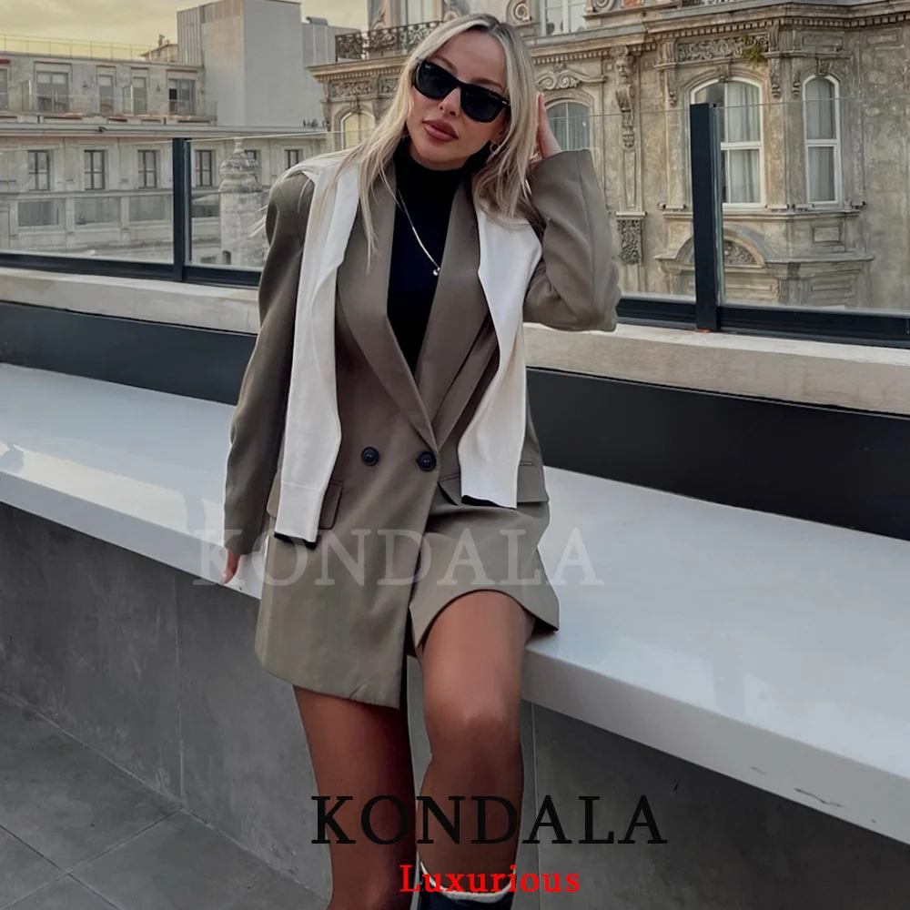 

KONDALA винтажный шикарный зеленый пиджак большого размера с длинным рукавом и v-образным вырезом, куртки с двойными пуговицами, модная весенняя офисная женская верхняя одежда 2026 г.