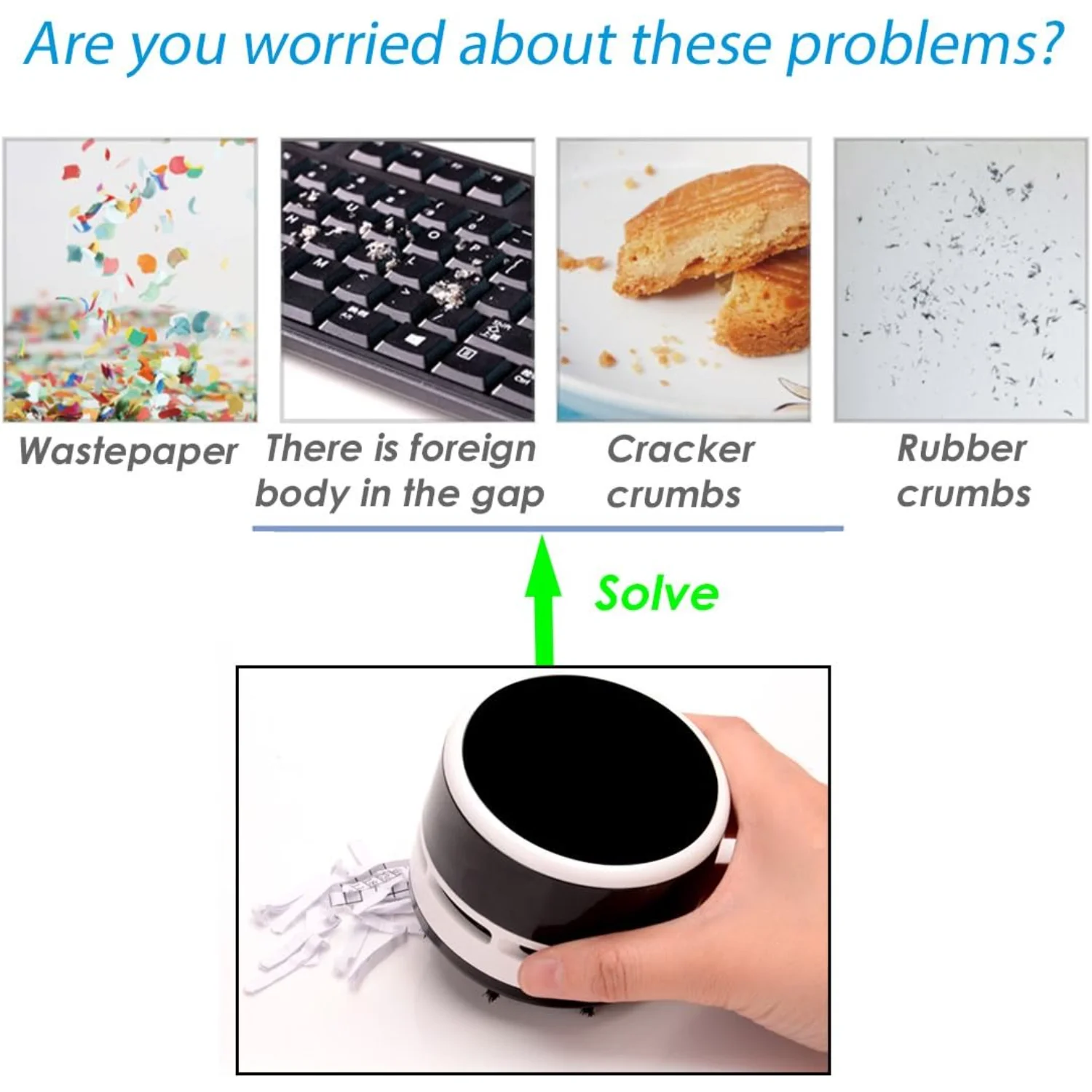 Mini Crumb Vacuum Cleaner Portable Desktop Sweeper Handheld Cordless Multifunction Cleaning for ,Office,Cars,Pet Hairs (no Batte