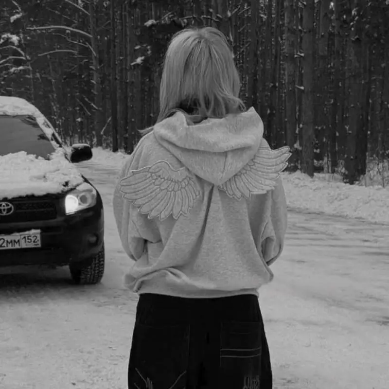 Street style casual fashion zipper hoodie, back three-dimensional wing decoration, simple color, Autumn/Winter unisex hoodie