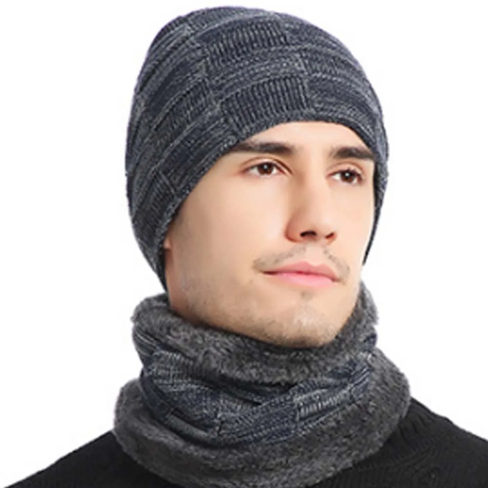 Ensemble écharpe et chapeau en fibres acryliques pour hommes, élastique, laine douce, épaissi, à carreaux, à la mode, hiver